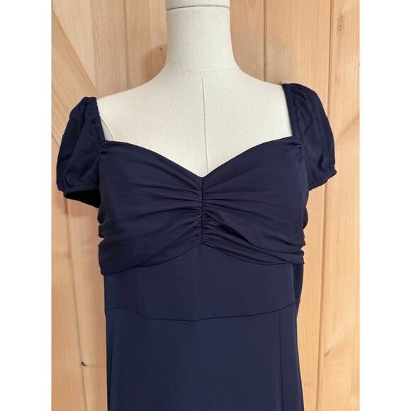 Boden | Navy Blue Cap Sleeve Fit-and-Flare Midi Dress | Size 10 Petite - Picture 3 of 14